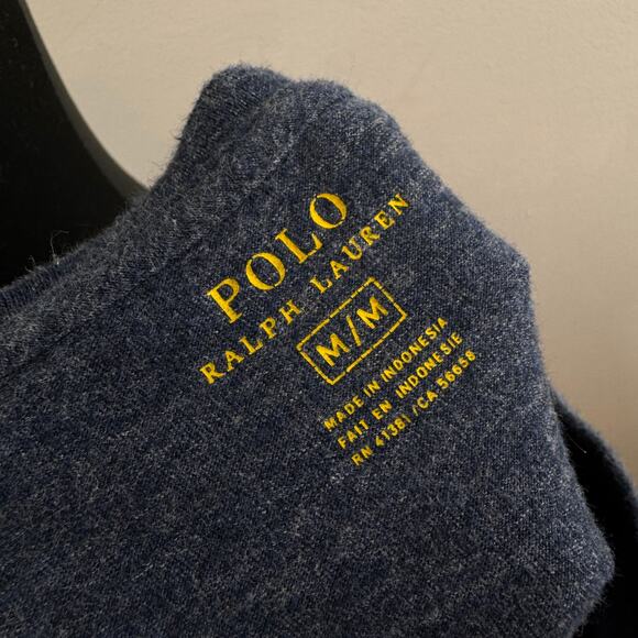 Polo Ralph Lauren Navy Men's T-Shirt V-Neck Long Sleeve Pullover Tee M Medium - Picture 4 of 4